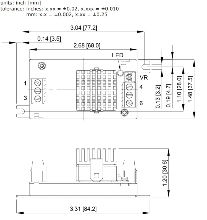 Technische Zeichnung - CUI Inc DQC30 DC/DC-Wandler