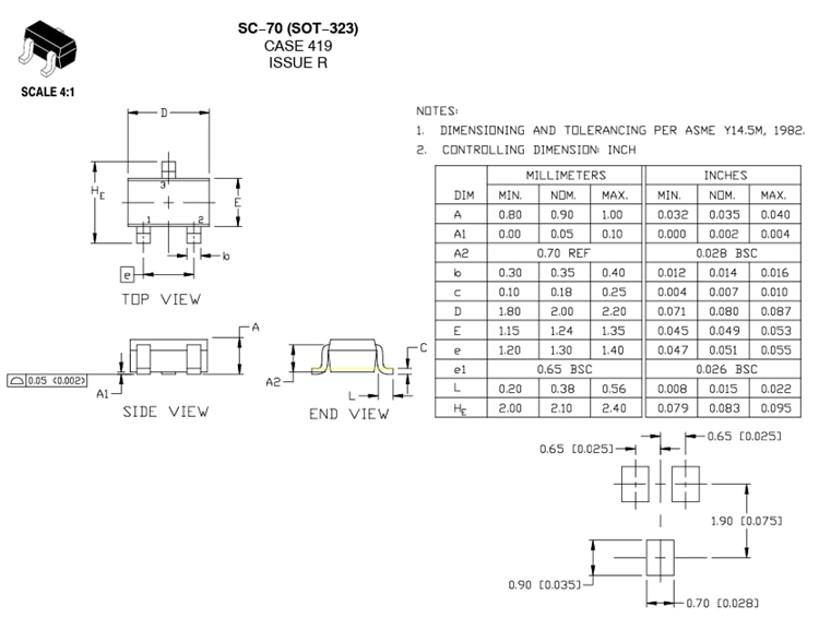 Technische Zeichnung - onsemi BAV99W Kleinsignal-Schaltdioden