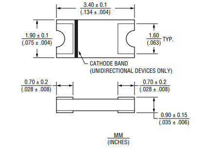 Technische Zeichnung - Bourns SMF4C & SMF4C-Q TVS-Dioden