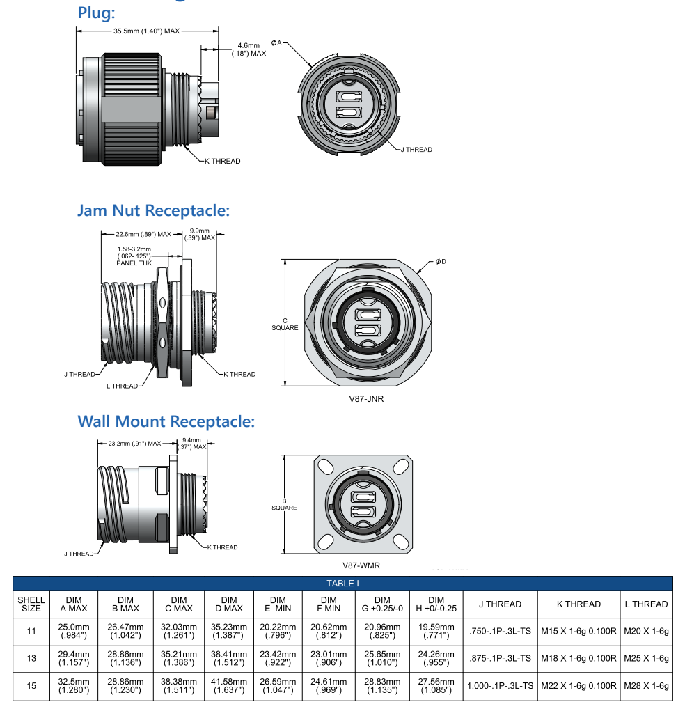 Technische Zeichnung - Amphenol Fiber Systems International VITA 87 Hochdichte MT-Rundsteckverbinder