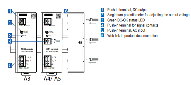 Schaltungsanordnung - TDK-Lambda D1SE 120-W- bis 480-W-DIN-Schienennetzteile