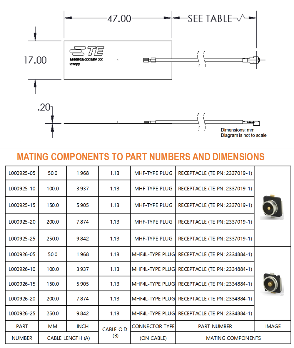 Technische Zeichnung - TE Connectivity LoRaWAN LPWAN 433 MHz FPC-Kombinationsantennen