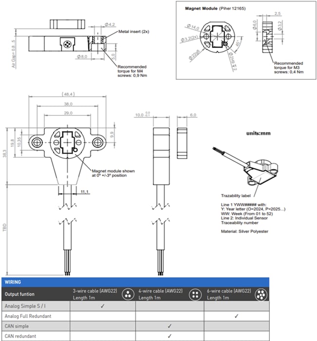Technische Zeichnung - Amphenol Piher Winkelpositionssensoren PSRC-2P