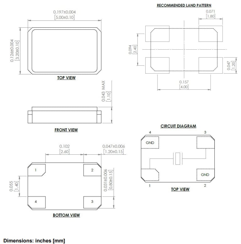 Mechanical Drawing - Abracon ABM3BN Ceramic SMD Crystals