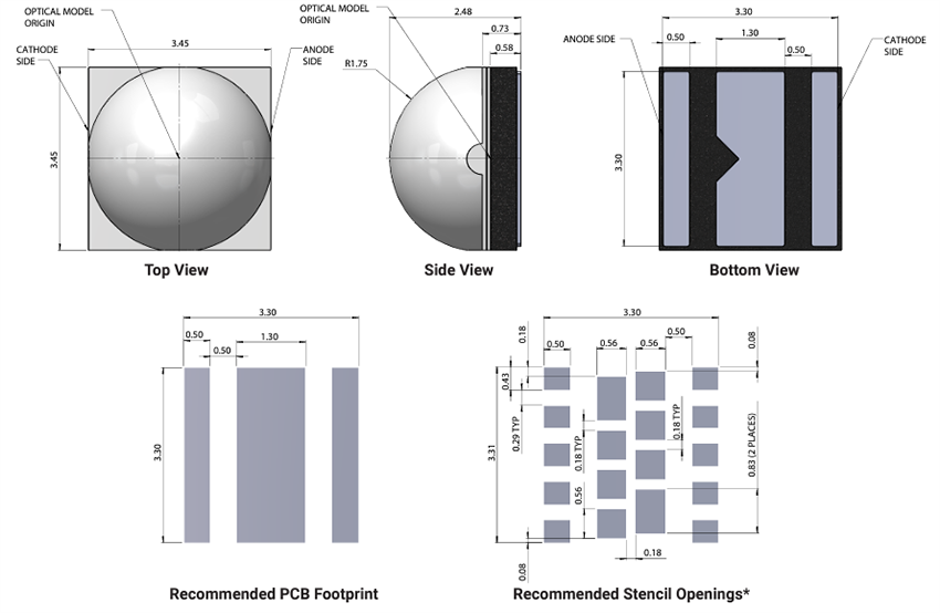Technische Zeichnung - Cree LED XLamp® XP-L Foto Rot S-Line LED