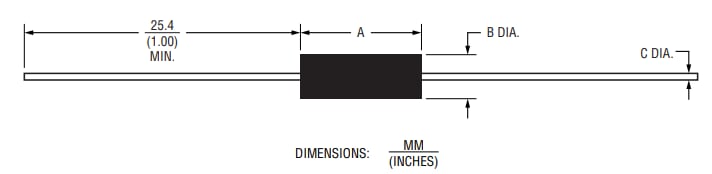 Technische Zeichnung - Bourns UB Riedon™ Miniatur-Widerstände mit Silikon