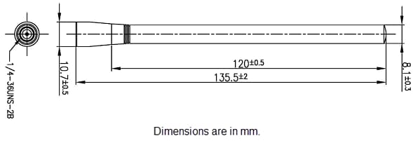 Mechanical Drawing - Taoglas TG.13.5111 5G Sub-1GHz & BLUETOOTH® LE Antenna