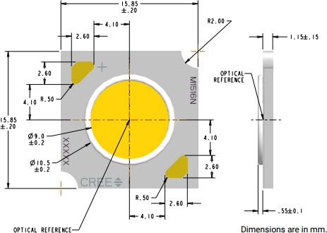 Cree XLamp CMA1516 - Mechanische Abmessungen
